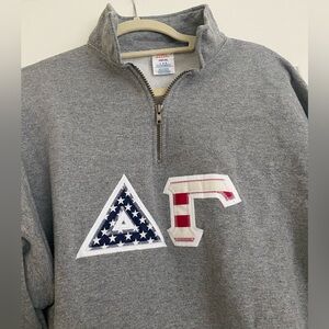 Delta Gamma American Flag Stitched Lettered Quarter Zip Sweatshirt